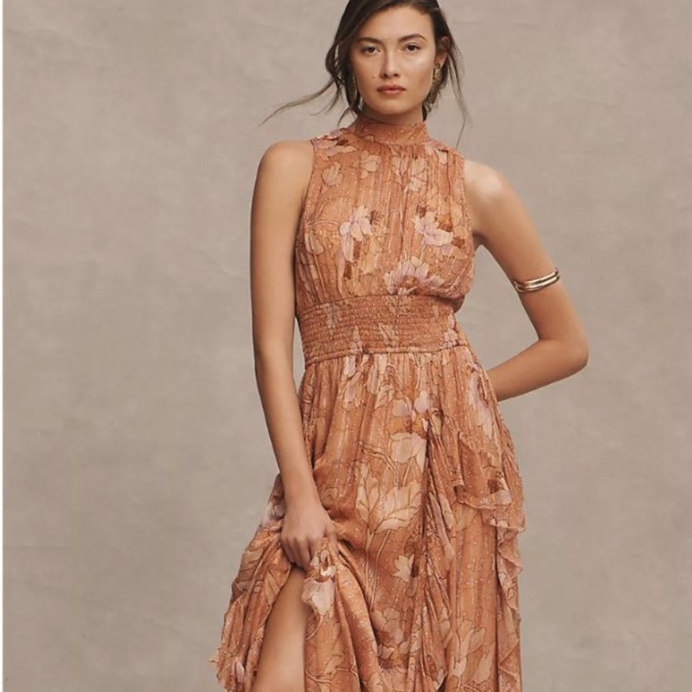 Bhldn High neck chiffon dress.